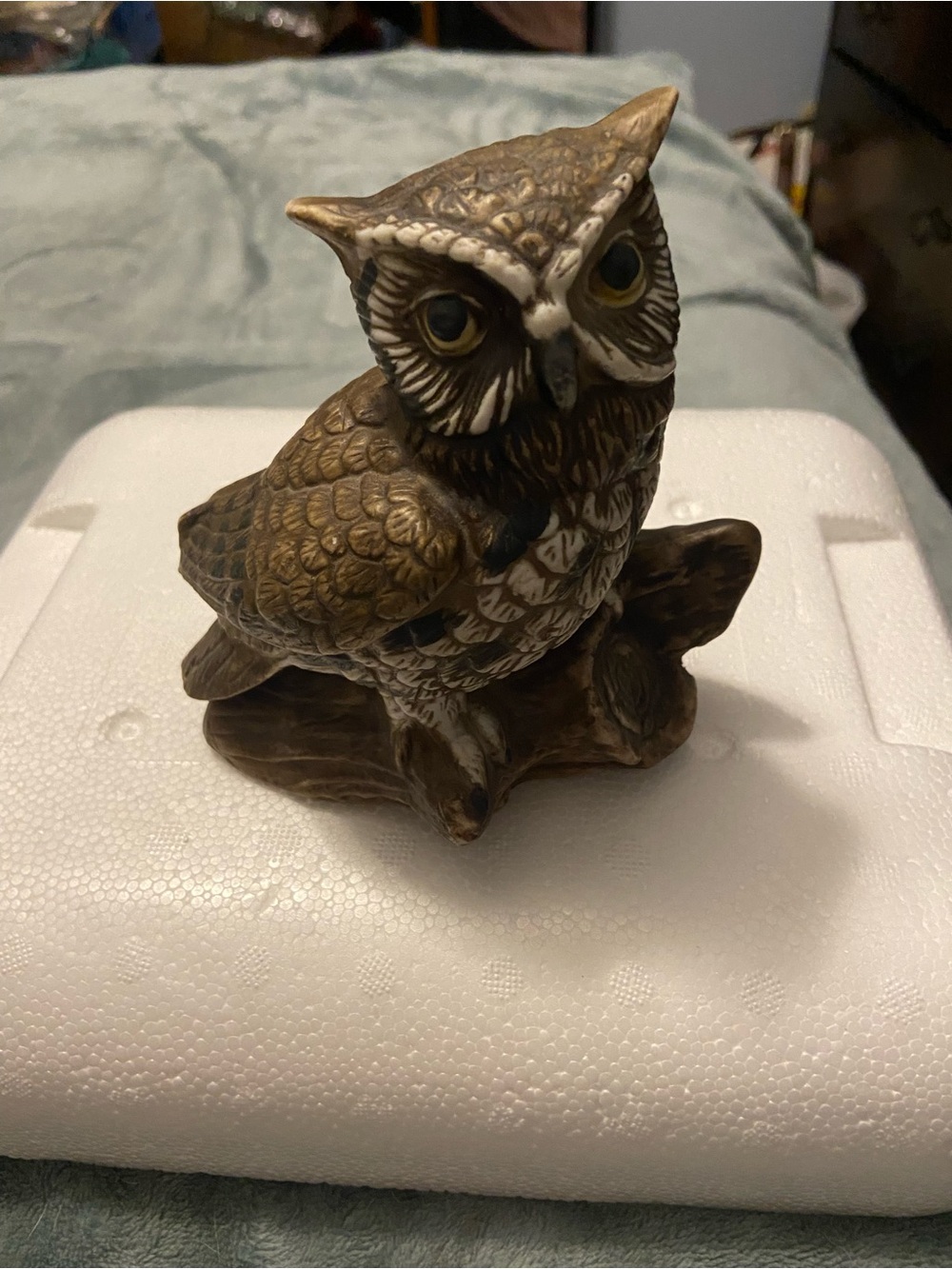 Homco Brown and Cream Owl Sculpture - Hand-Painted Accent
